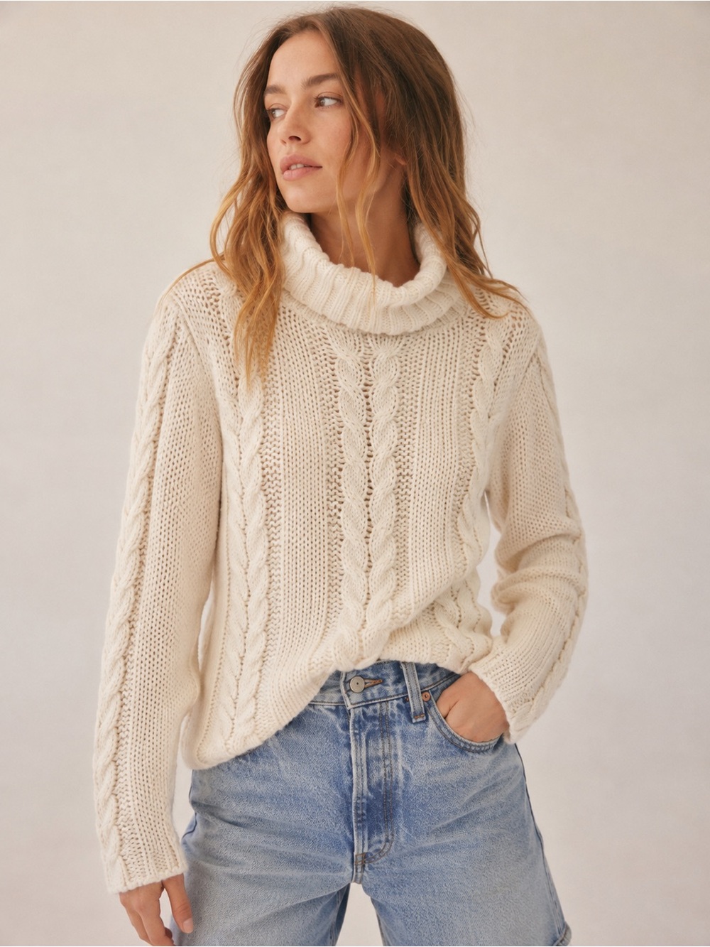 International Concepts Wool Blend Cream Cable Knit Sweater